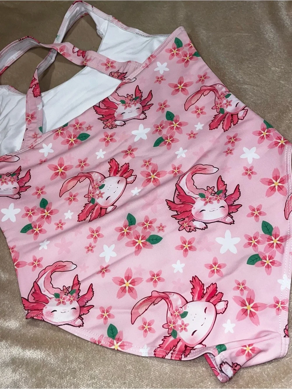 Axolotl Girls Swimsuit One Piece Bathing Suit Crossed Back, sz 9-10